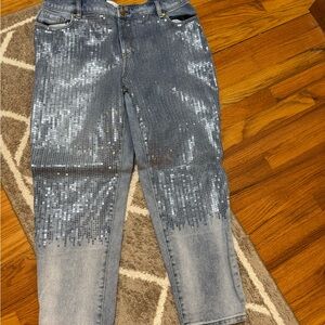 Lane Bryant Blue Sequin Cropped Jeans